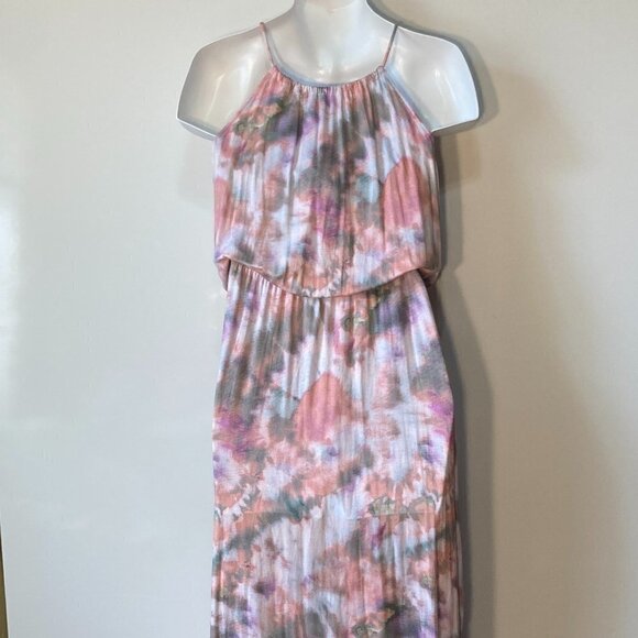 SO SZ L NWT Adjustable halter style multi watercolor print maxi dress - Picture 2 of 7